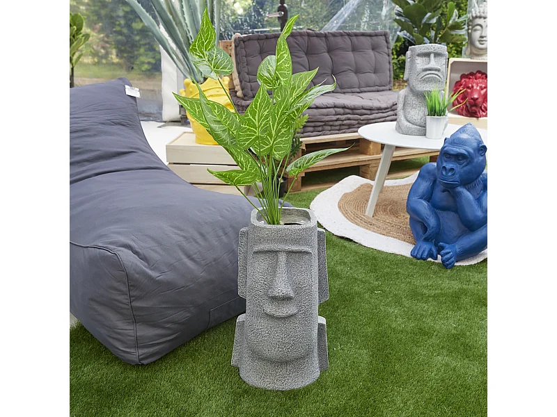 Figurine Azteque Porte Plante En Magnesia H42.5 Gris