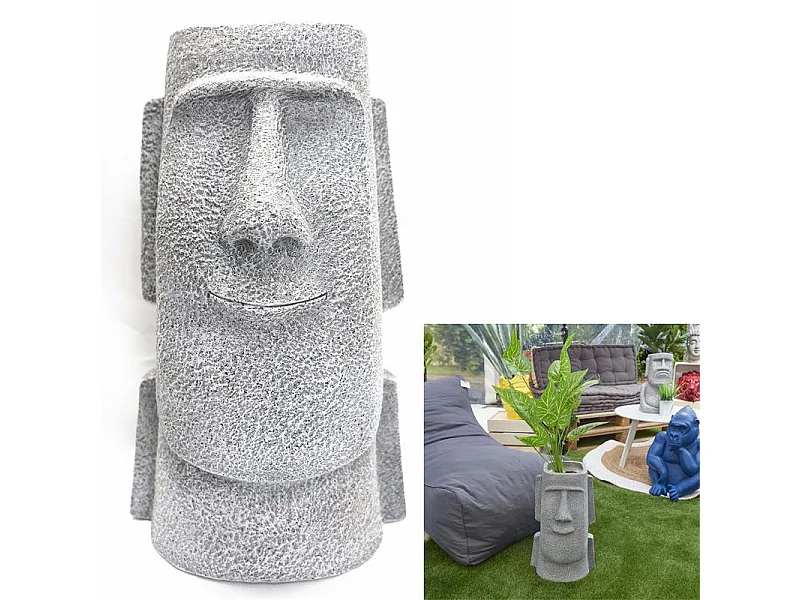 Figurine Azteque Porte Plante En Magnesia H42.5 Gris