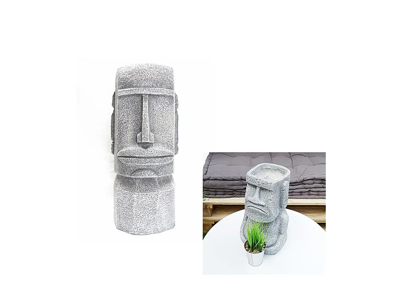 Figurine Azteque Porte Plante En Magnesia H46cm Gris