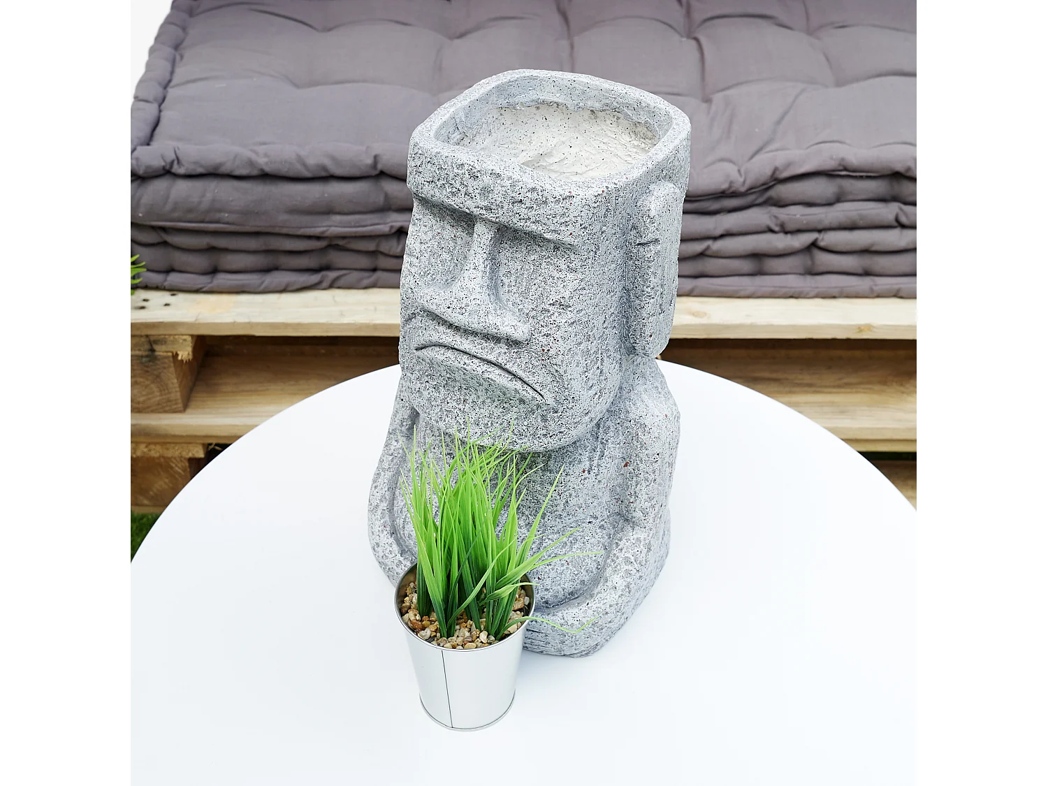 Figurine Azteque Porte Plante En Magnesia H46cm Gris