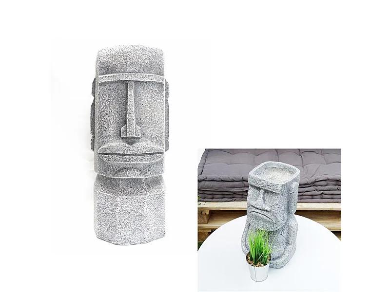 Figurine Azteque Porte Plante En Magnesia H46cm Gris