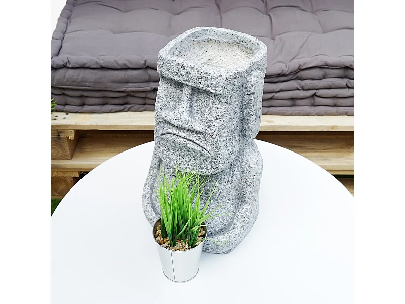 Figurine Azteque Porte Plante En Magnesia H46cm Gris