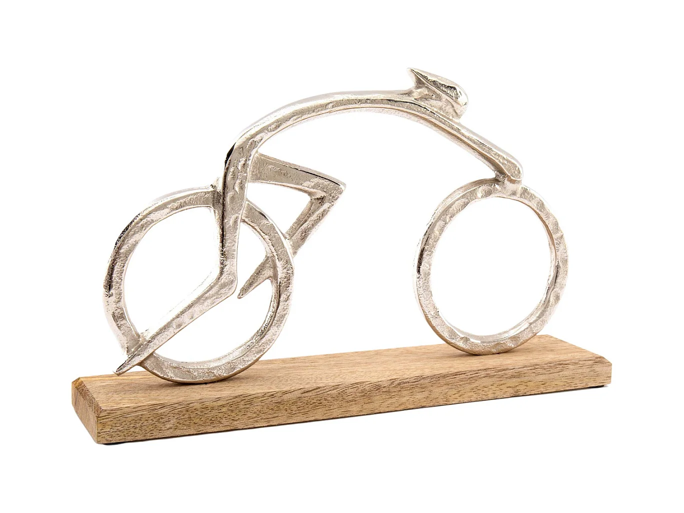 Ciclista in alluminio su base in legno di mango 31 x 19 cm