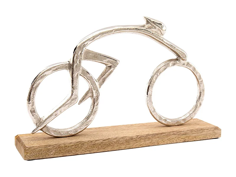 Ciclista in alluminio su base in legno di mango 31 x 19 cm