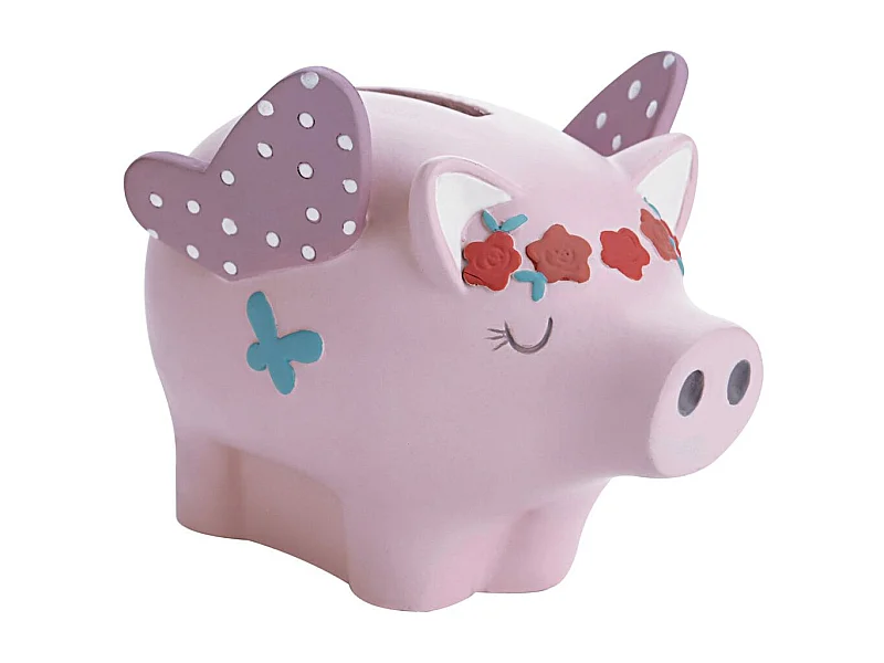 Tirelire cochon ailé en résine Rose