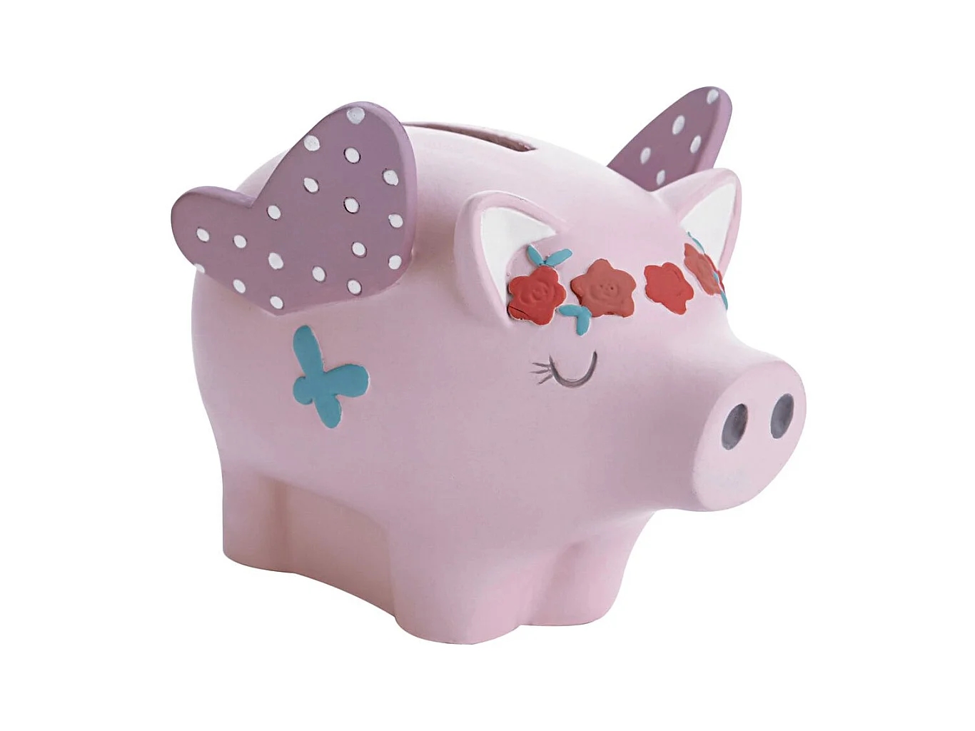Tirelire cochon ailé en résine Rose