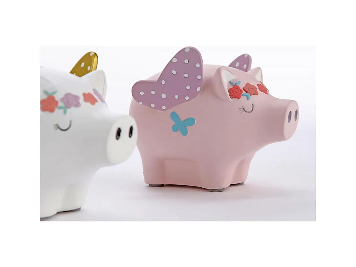Tirelire cochon ailé en résine Rose