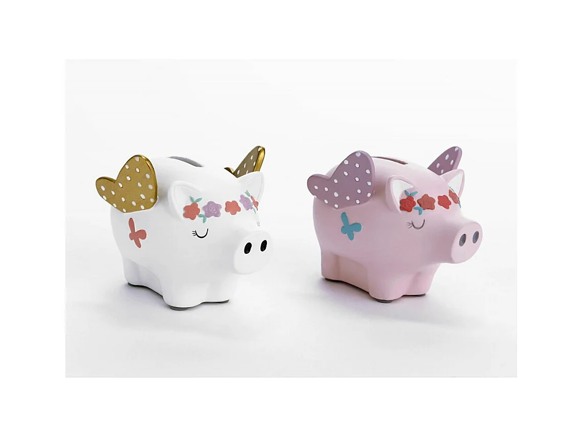 Tirelire cochon ailé en résine Rose