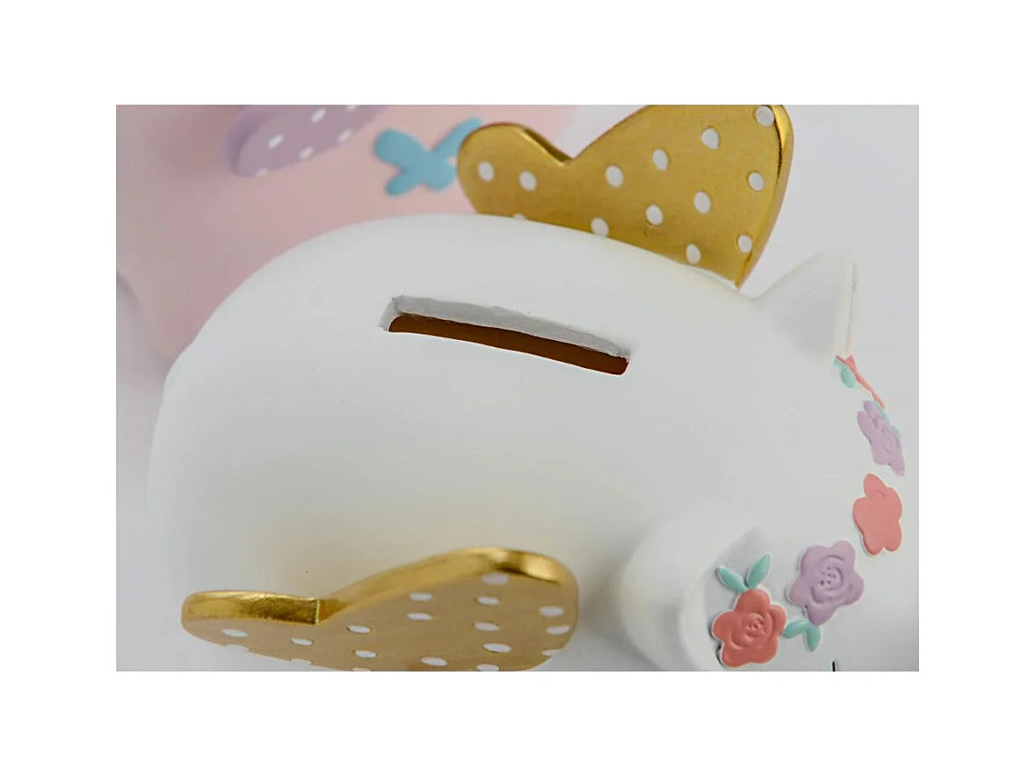 Tirelire cochon ailé en résine Rose