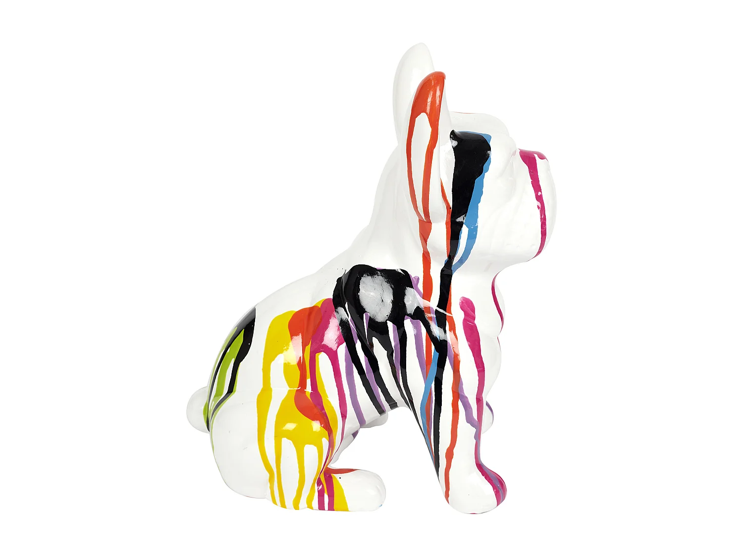 Bulldog Ceramique Coulures 30cm Blanc, Multicolore