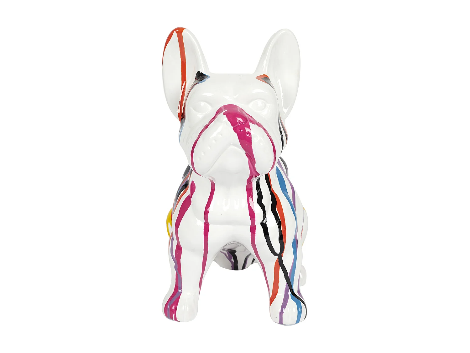 Bulldog Ceramique Coulures 30cm Blanc, Multicolore