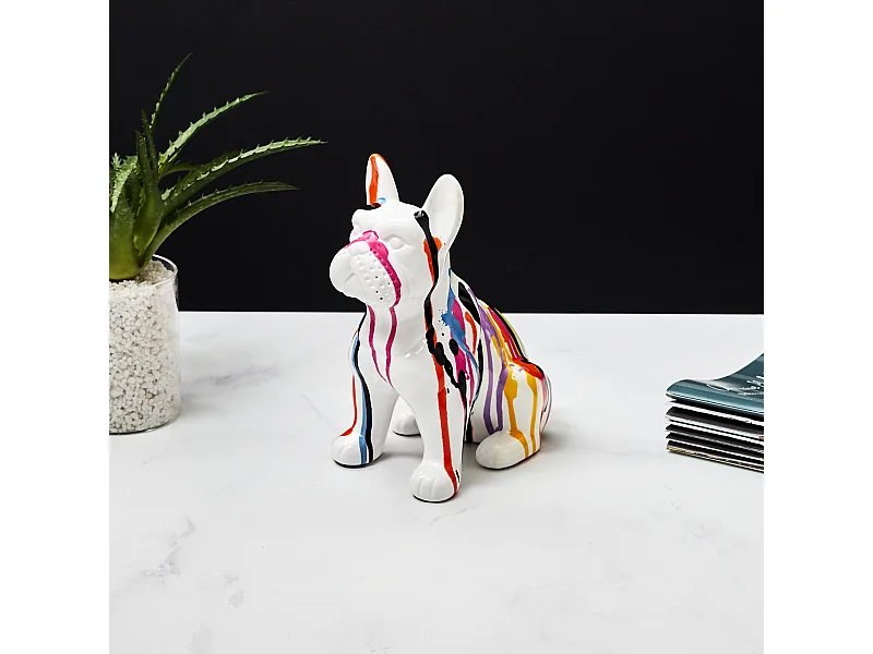 Bulldog Ceramique Coulures 20cm Blanc, Multicolore