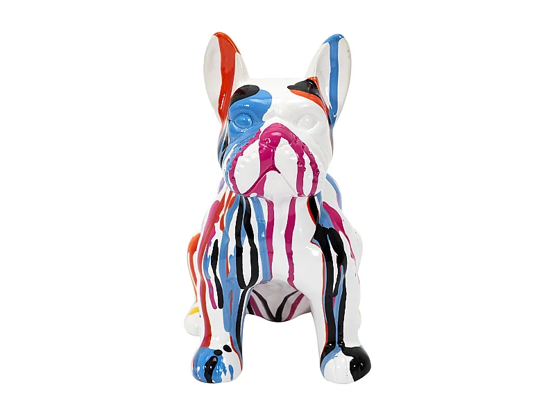 Bulldog Ceramique Coulures 20cm Blanc, Multicolore