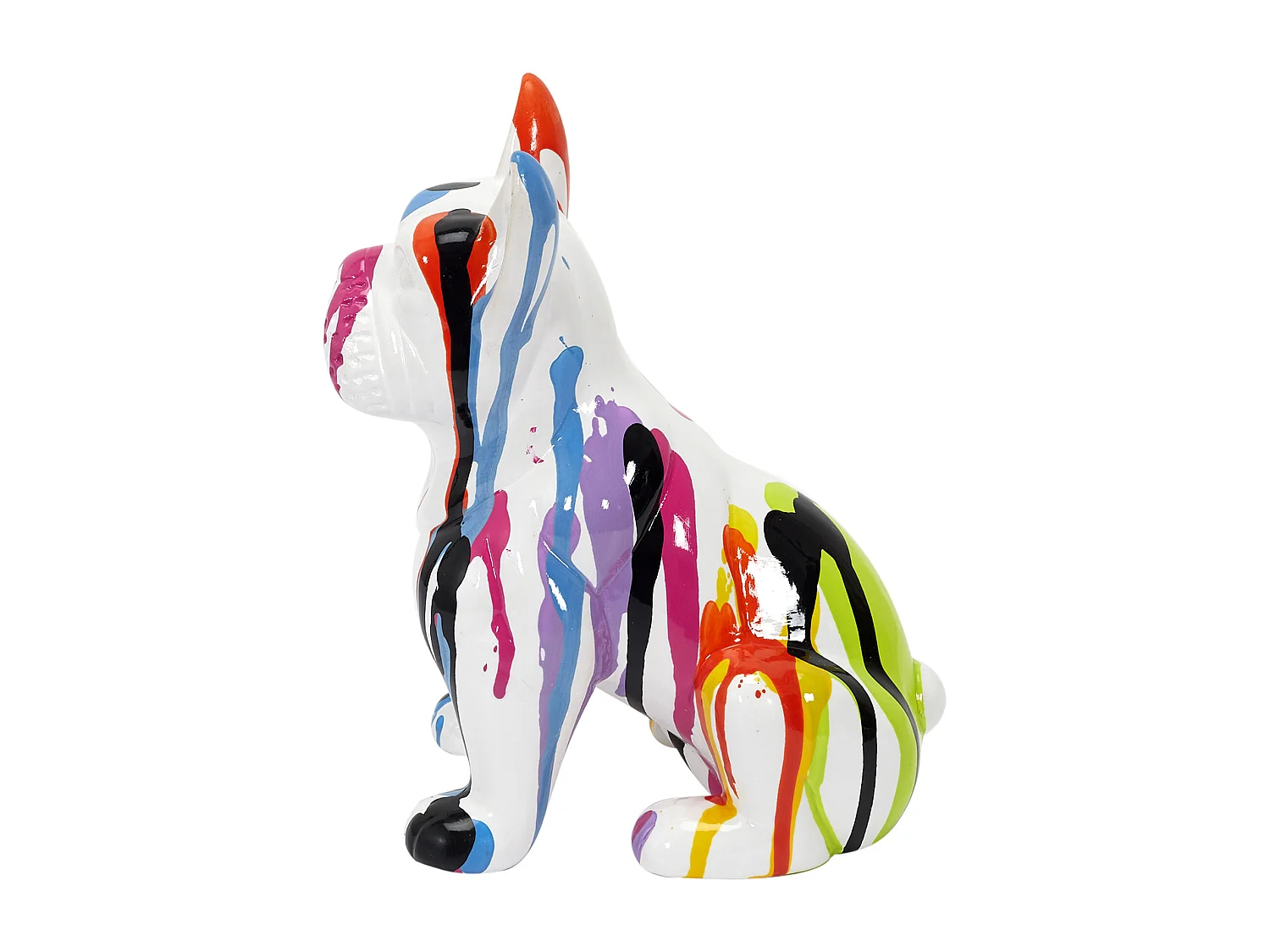 Bulldog Ceramique Coulures 20cm Blanc, Multicolore