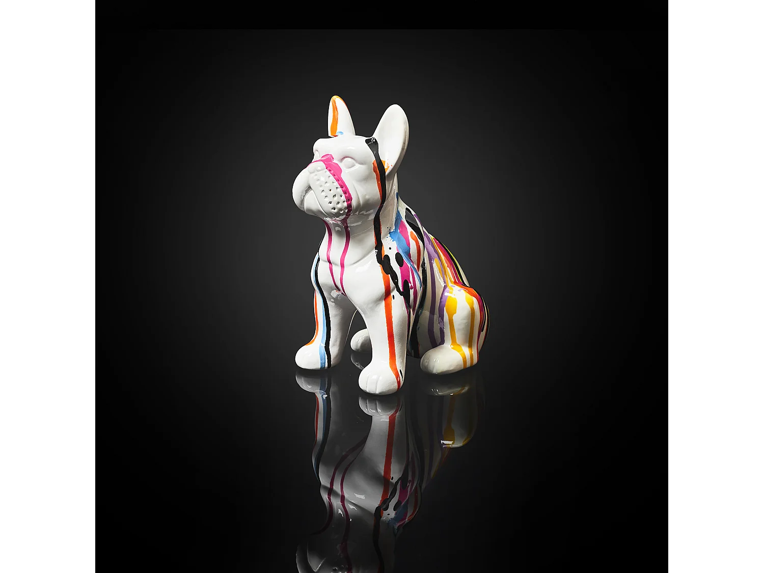 Bulldog Ceramique Coulures 20cm Blanc, Multicolore