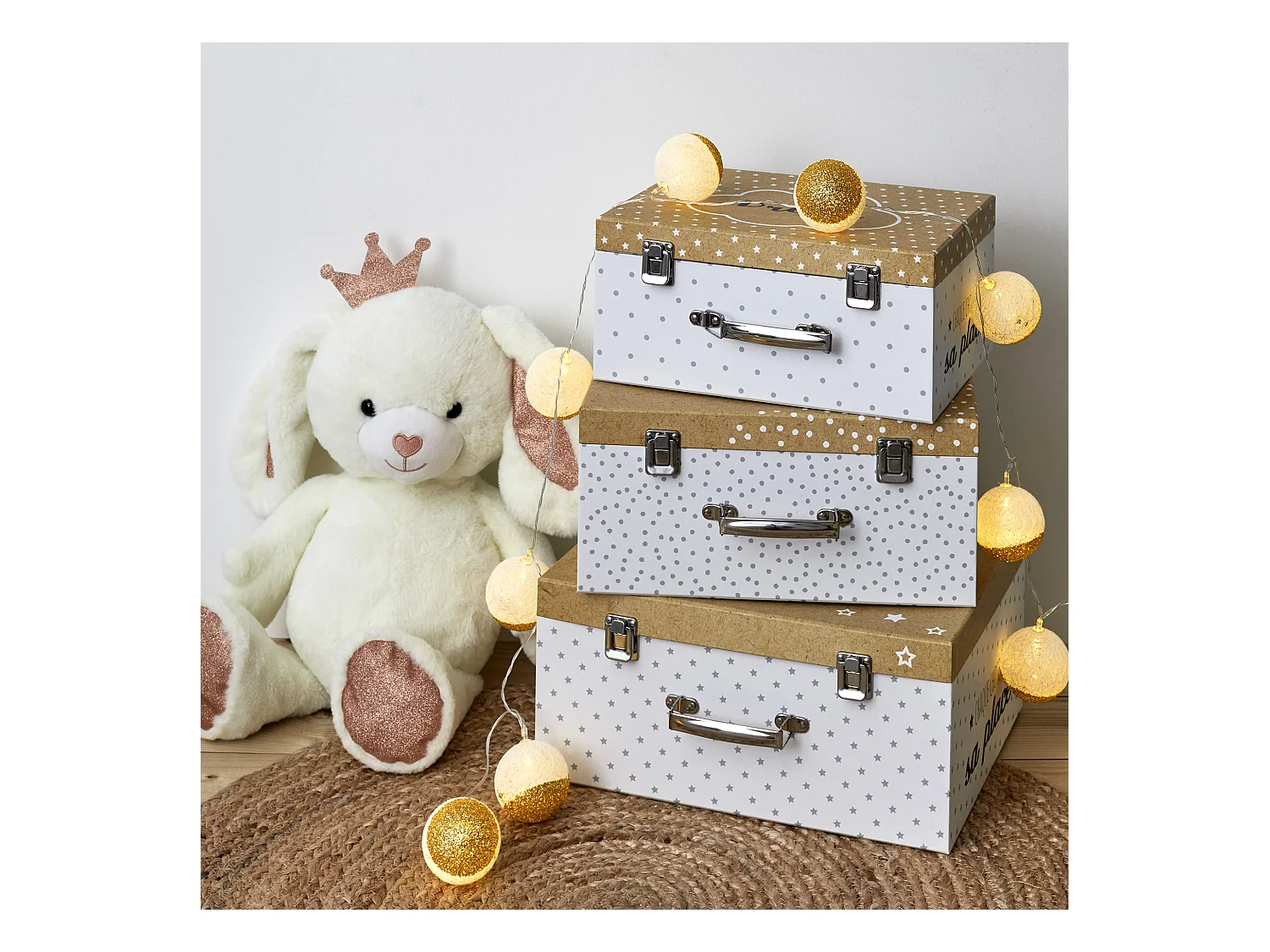 Valisette En Papier X3 Blanc, Marron, Gris