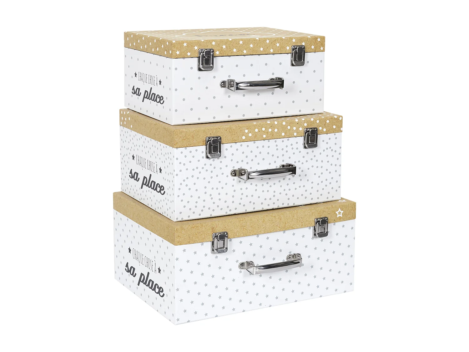 Valisette En Papier X3 Blanc, Marron, Gris