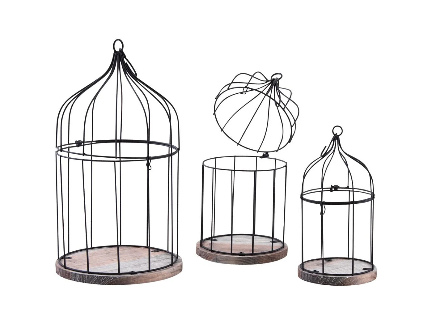Cages en métal laqué et bois (Lot de 3)