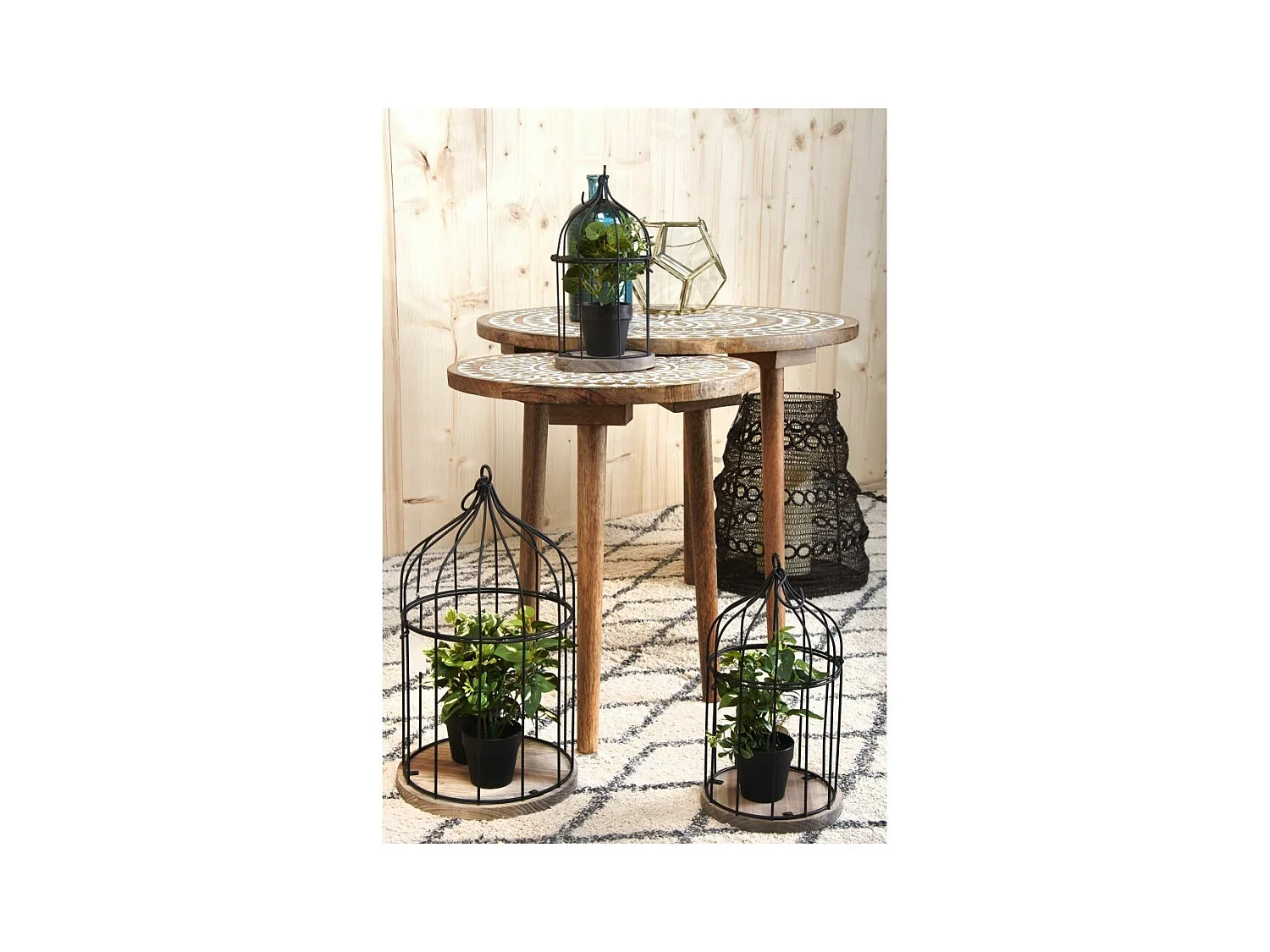 Cages en métal laqué et bois (Lot de 3)
