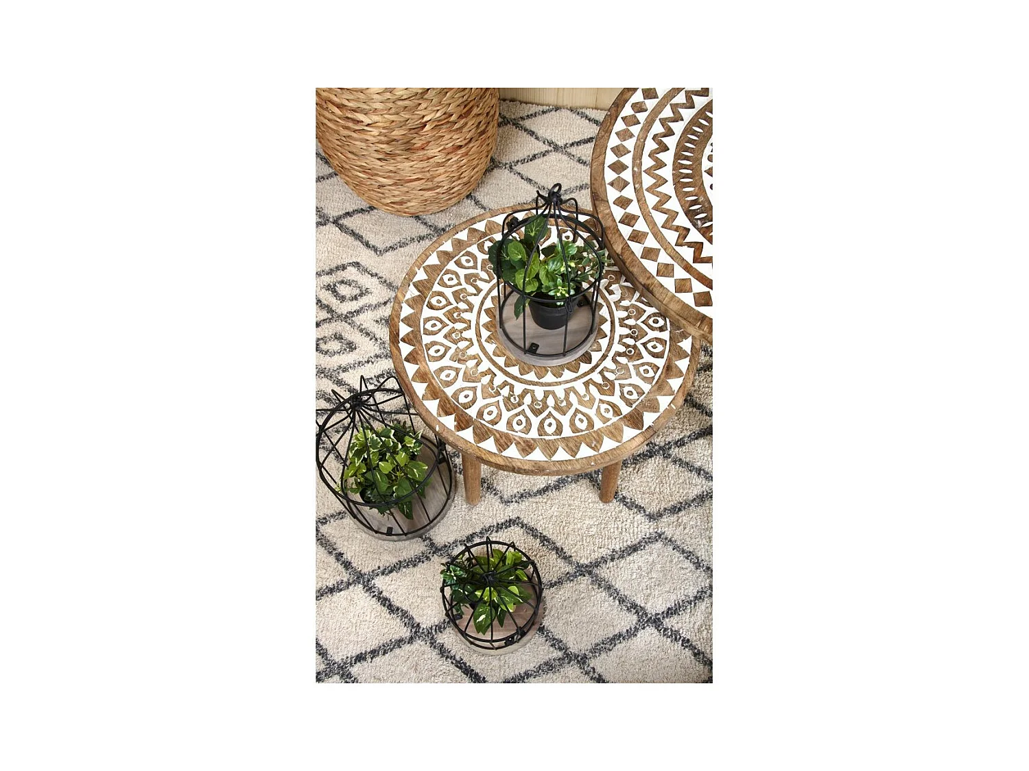 Cages en métal laqué et bois (Lot de 3)