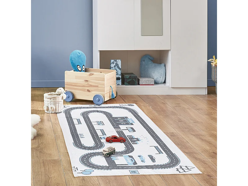 Tapis Circuit 140x70cm Blanc, Gris