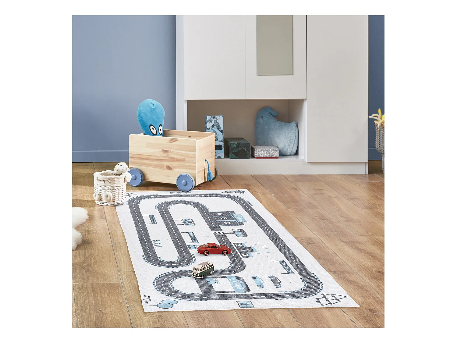 Tapis Circuit 140x70cm Blanc, Gris