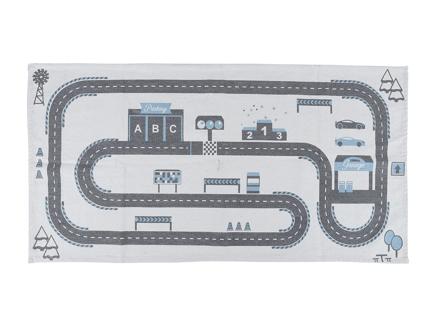 Tapis Circuit 140x70cm Blanc, Gris