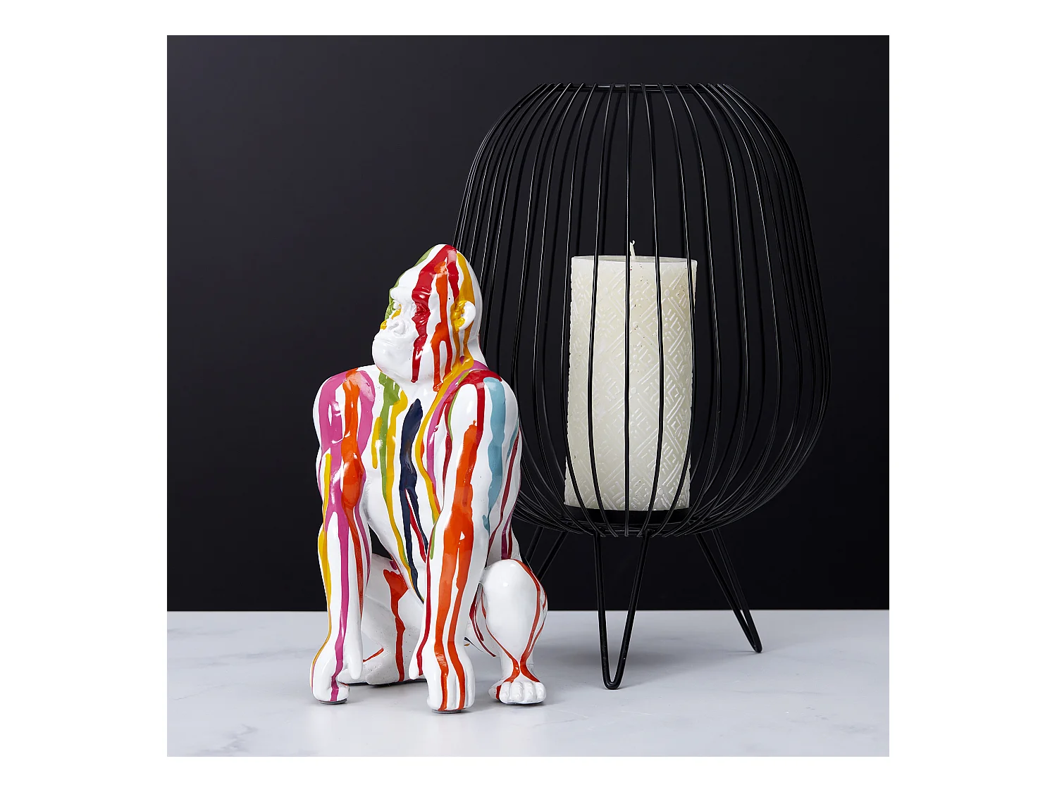 Gorille Deco Blanc Rainbow 24cm Blanc, Jaune, Rouge, Bleu, Vert