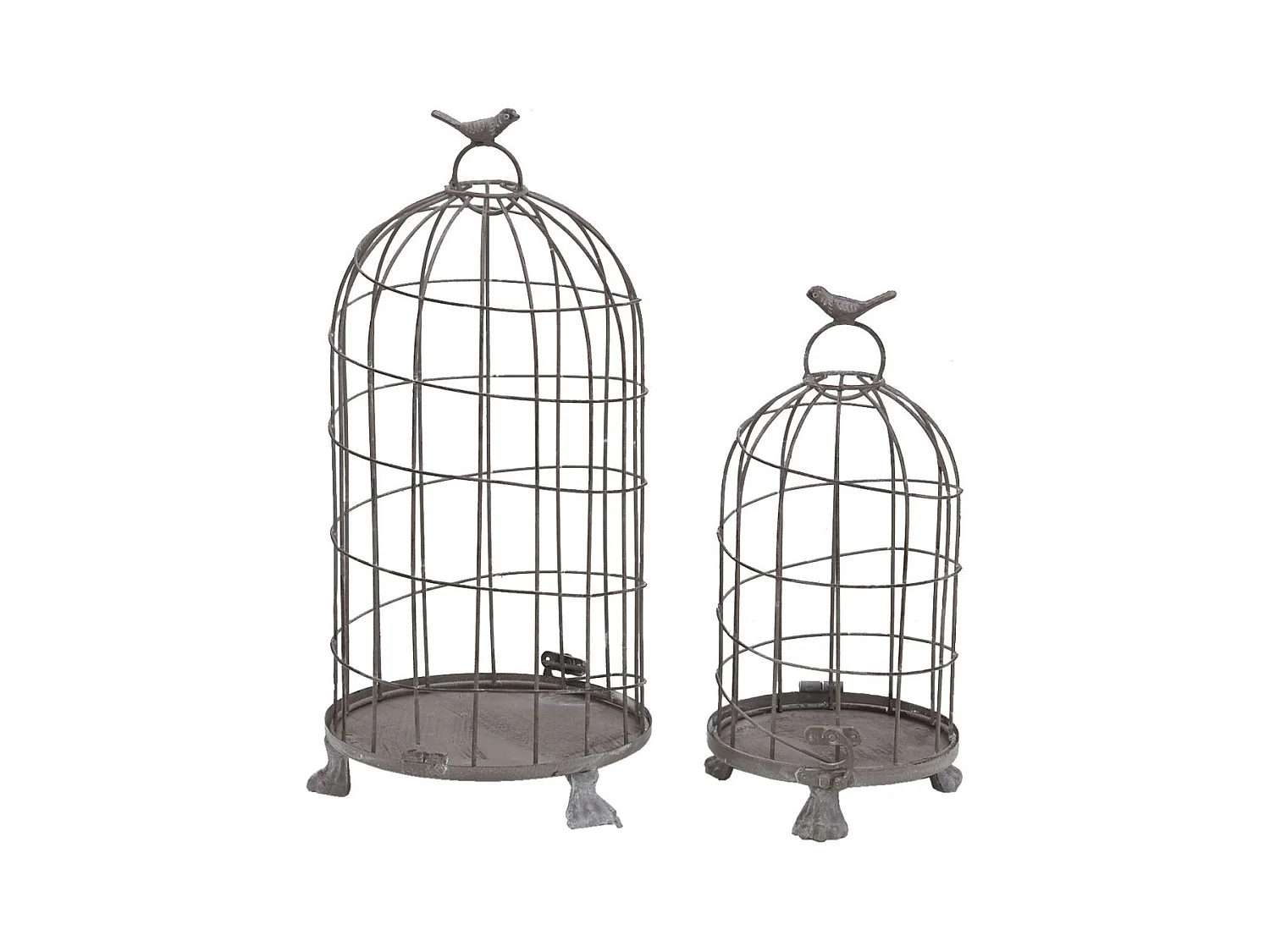 Cages en métal gris blanchi (Lot de 2)