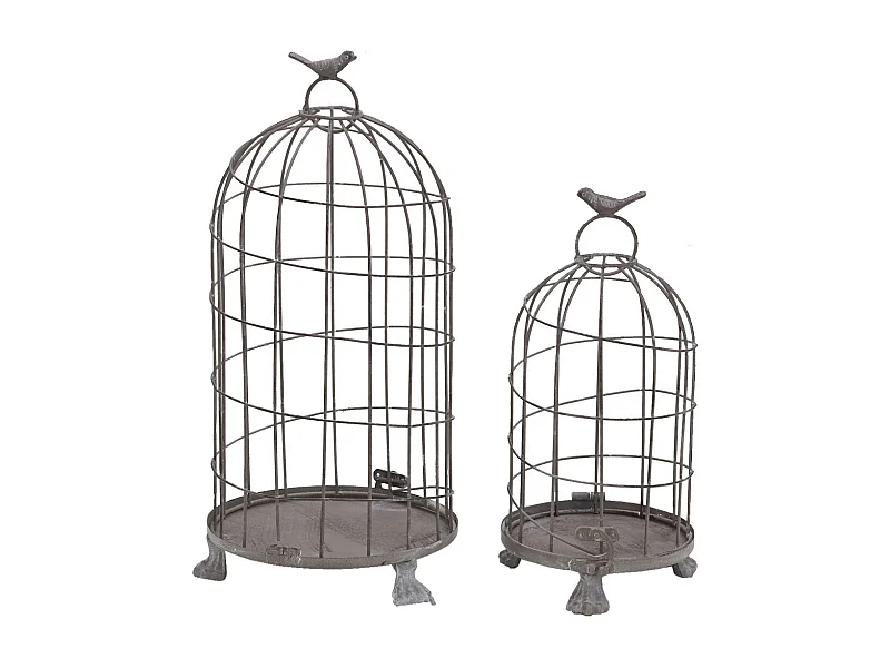 Cages en métal gris blanchi (Lot de 2)