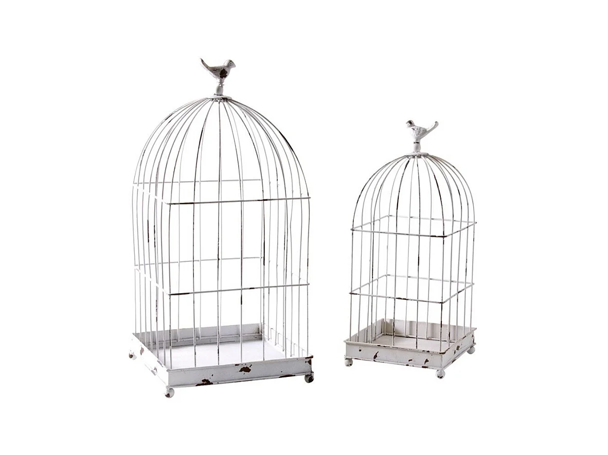 Cages en métal laqué blanc vieilli (Lot de 2)