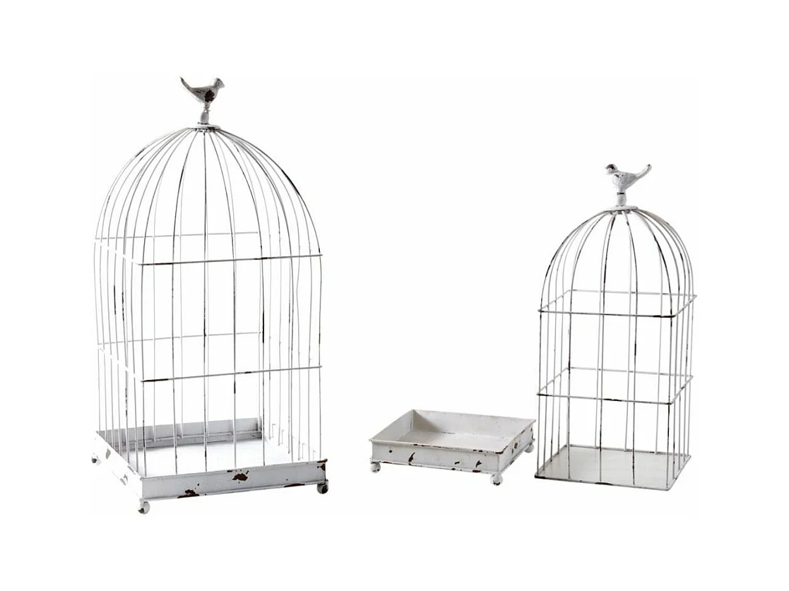 Cages en métal laqué blanc vieilli (Lot de 2)