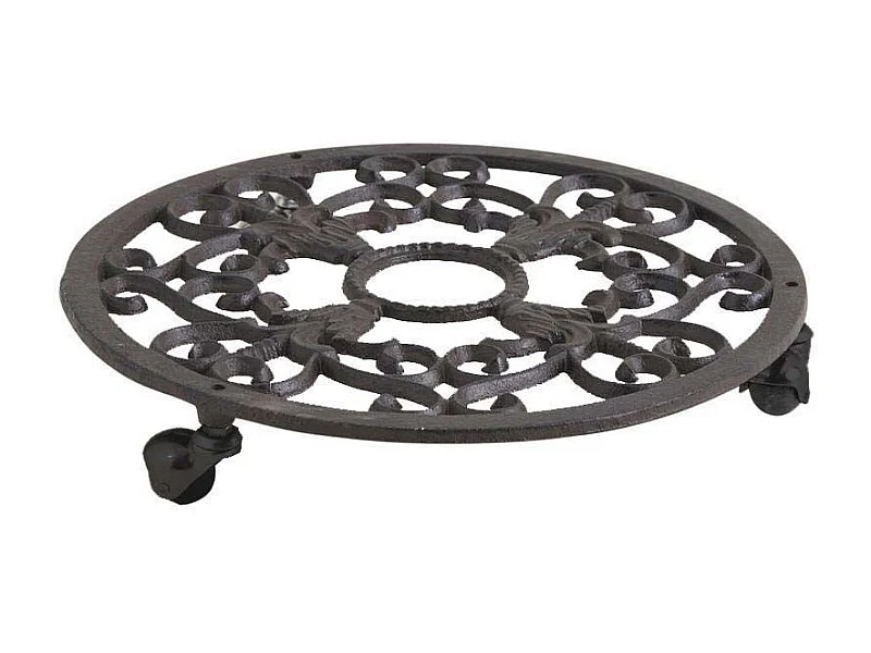 Support à roulettes en fonte pour pot de fleurs