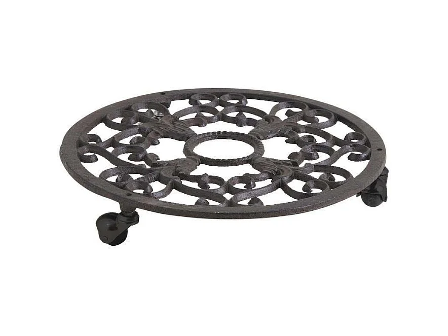 Support à roulettes en fonte pour pot de fleurs