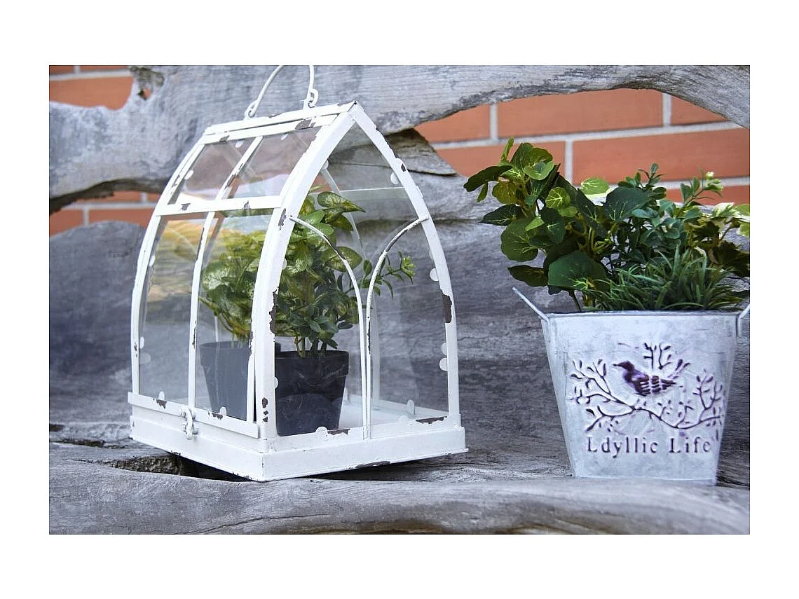 Serre en métal antique blanc et plexiglas