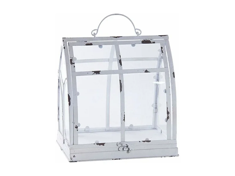 Serre en métal antique blanc et plexiglas