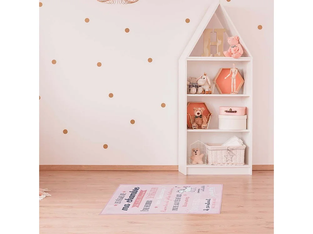 Tapis Enfant "Règles de la Chambre" 60x90cm Rose