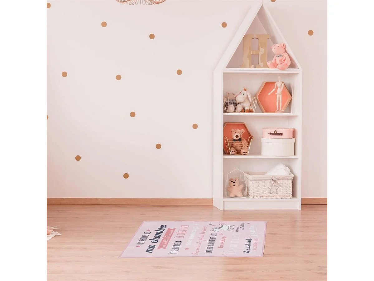 Tapis Enfant "Règles de la Chambre" 60x90cm Rose