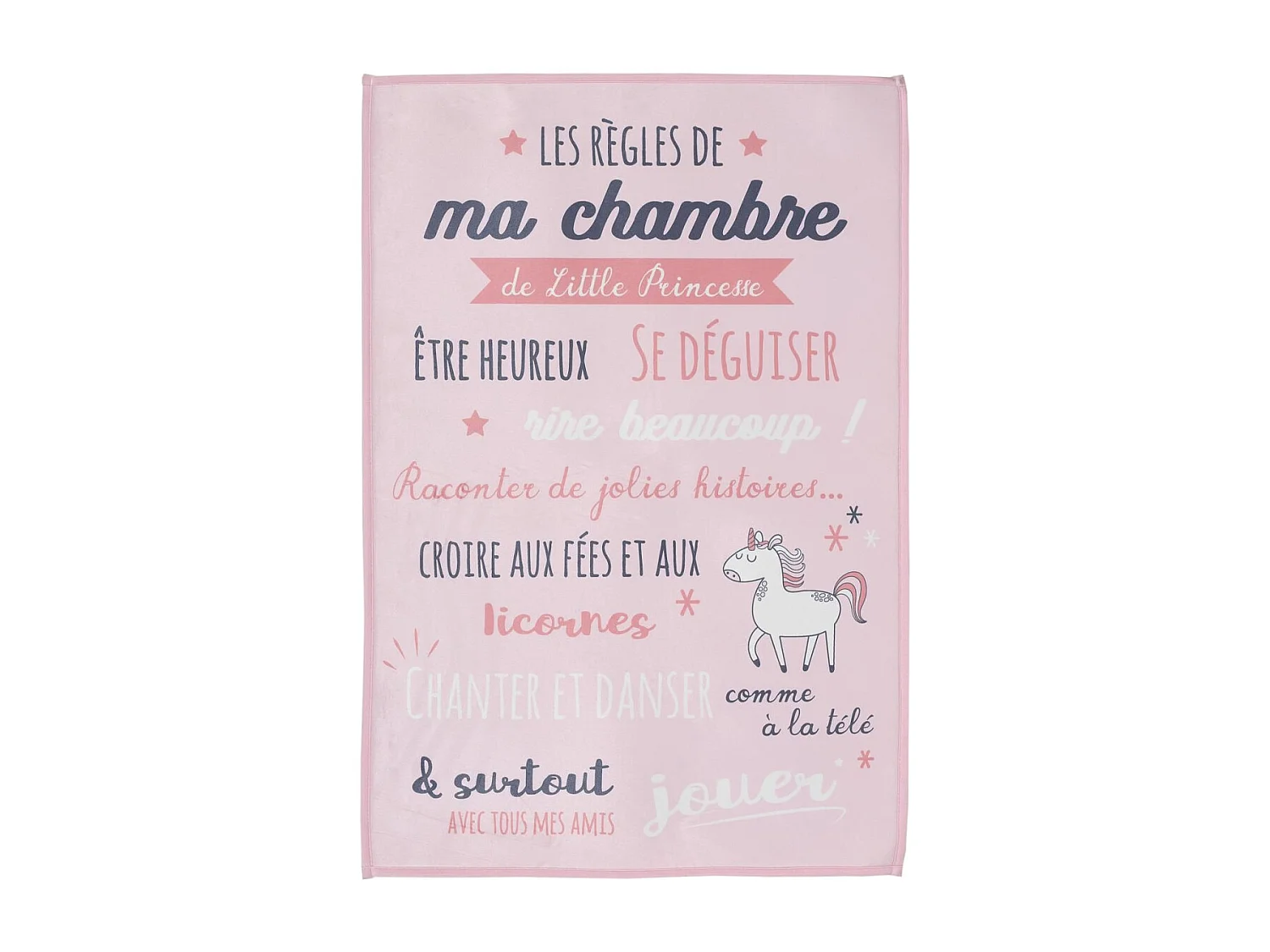 Tapis Enfant "Règles de la Chambre" 60x90cm Rose
