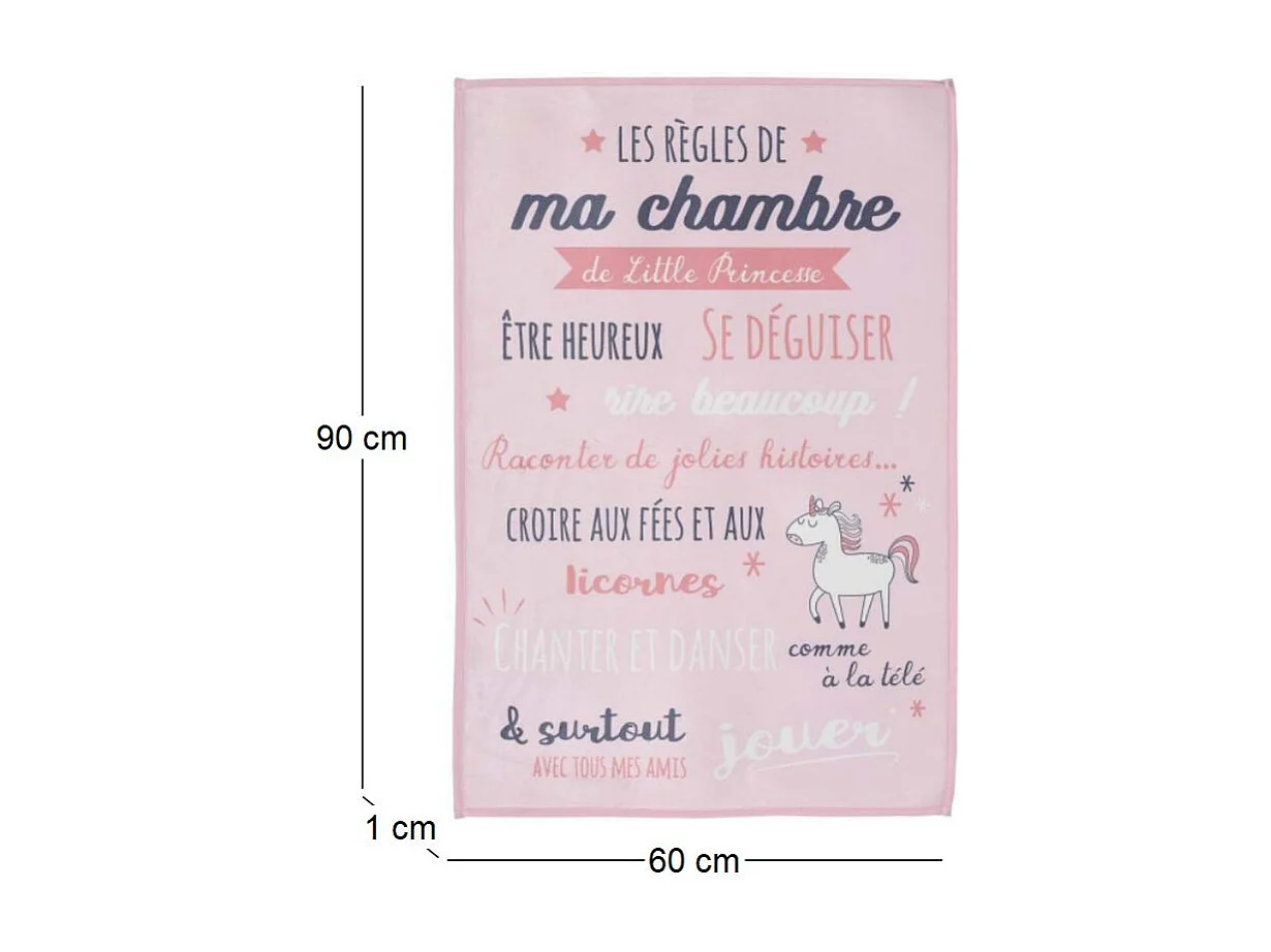 Tapis Enfant "Règles de la Chambre" 60x90cm Rose