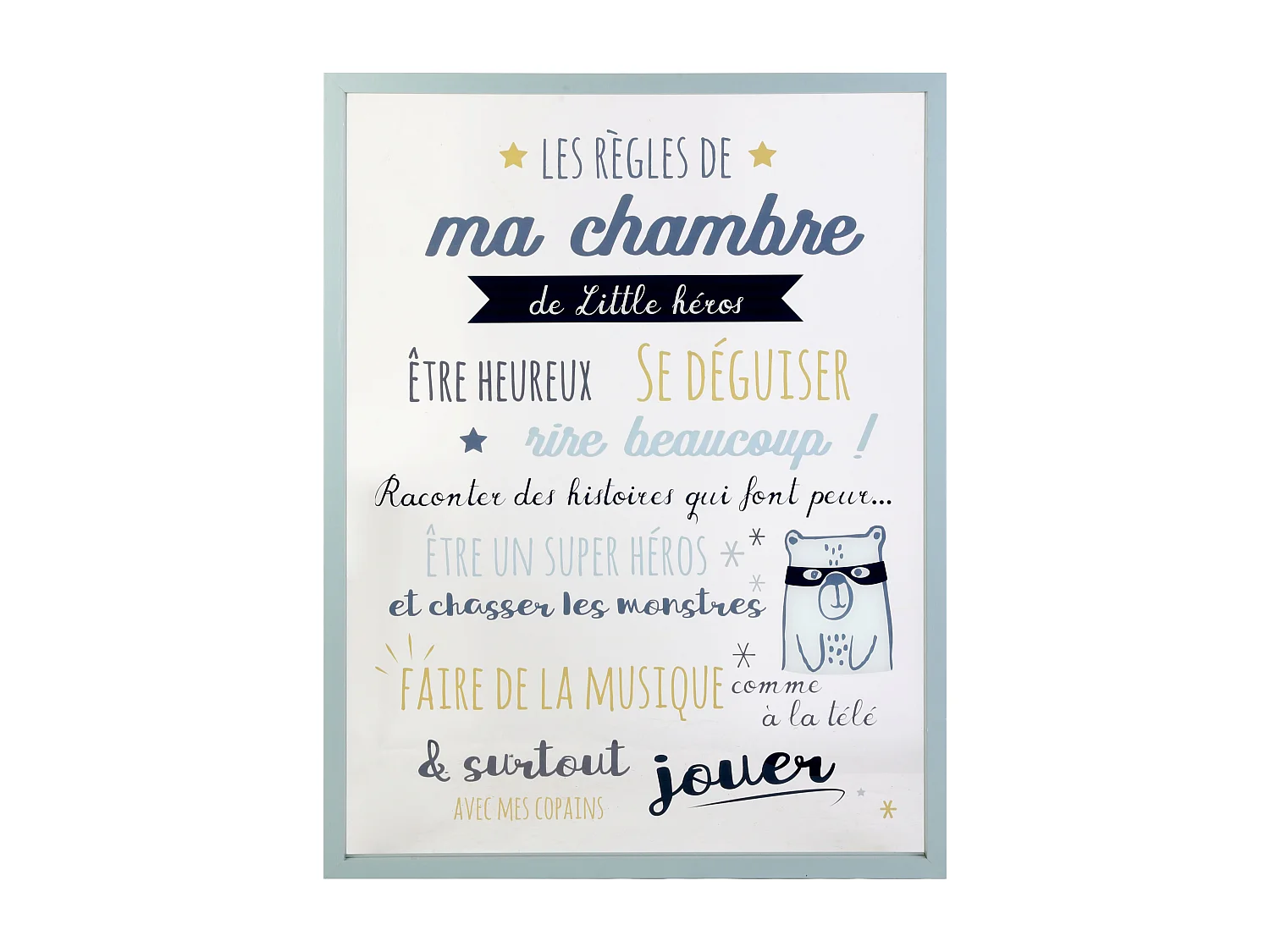 Cadre Déco Enfant "Règles Garçon" 40x60cm Bleu