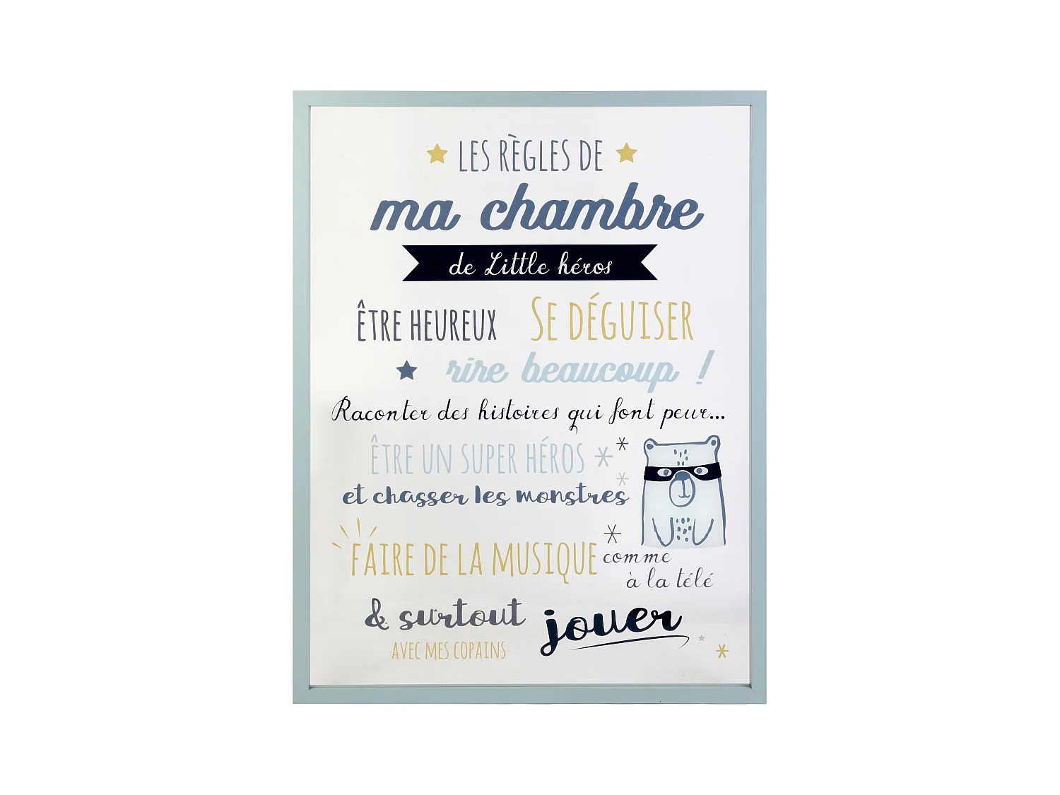 Cadre Déco Enfant "Règles Garçon" 40x60cm Bleu