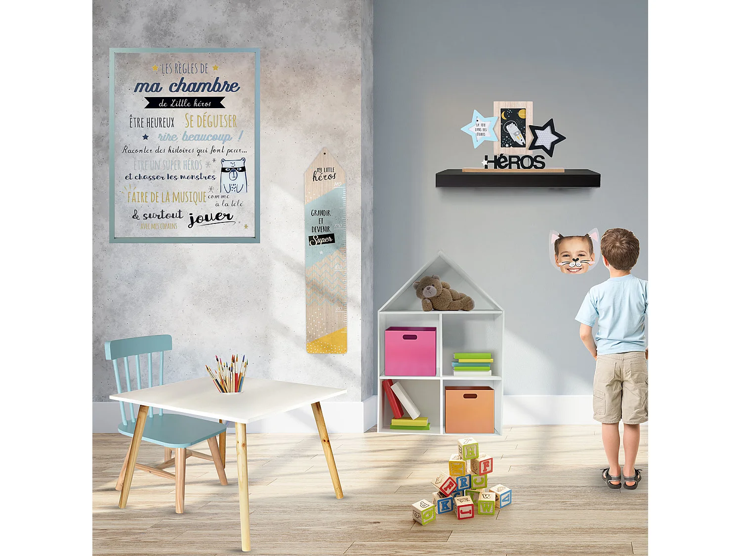 Cadre Déco Enfant "Règles Garçon" 40x60cm Bleu