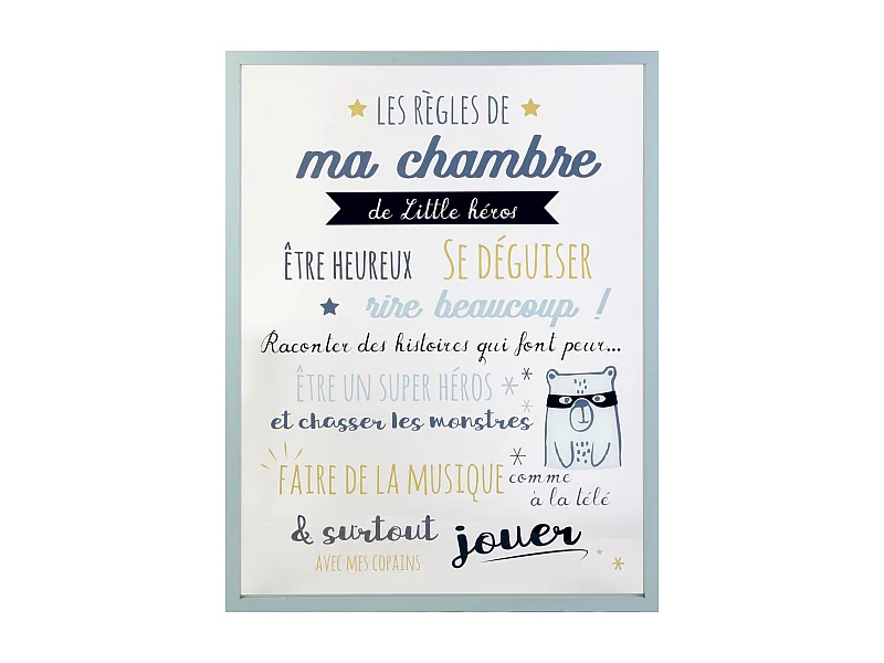 Cadre Déco Enfant "Règles Garçon" 40x60cm Bleu