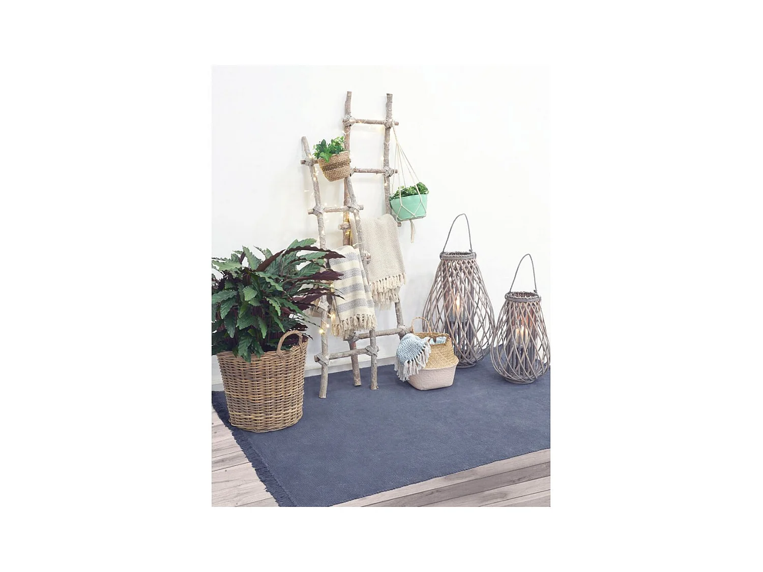 Echelle en bois patiné blanc (Lot de 2)