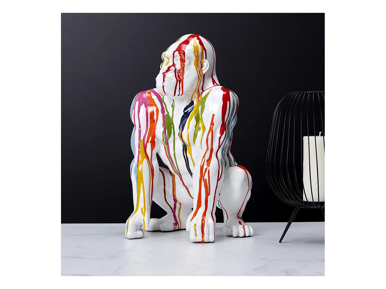 Gorille Blanc Rainbow Deco 46cm Blanc, Jaune, Bleu, Vert