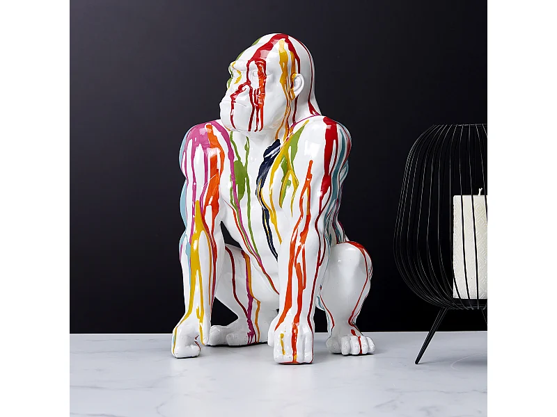 Gorille Blanc Rainbow Deco 46cm Blanc, Jaune, Bleu, Vert