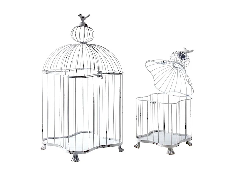 Cages en métal laqué blanc patiné (Lot de 2)