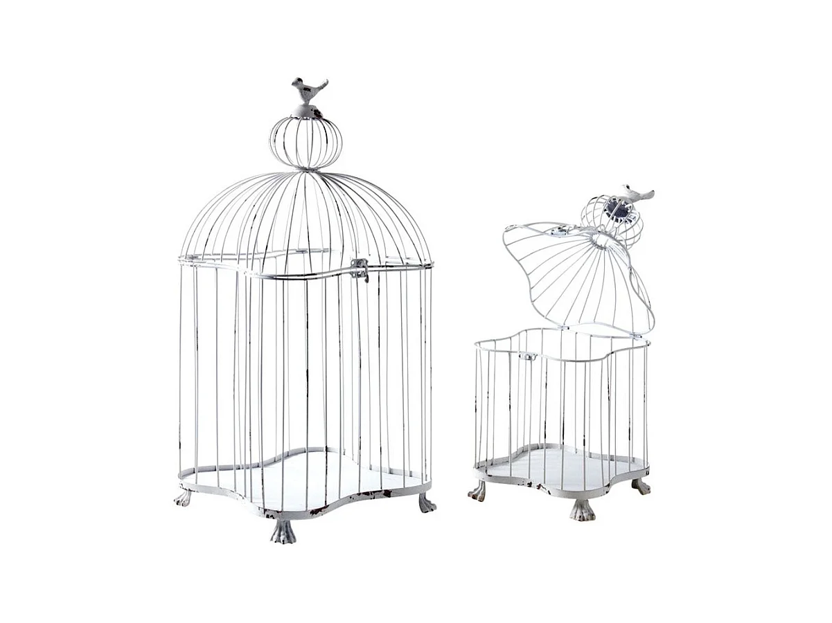 Cages en métal laqué blanc patiné (Lot de 2)