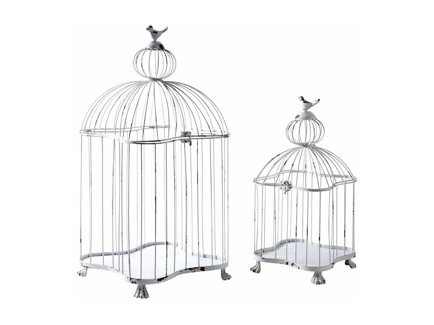 Cages en métal laqué blanc patiné (Lot de 2)